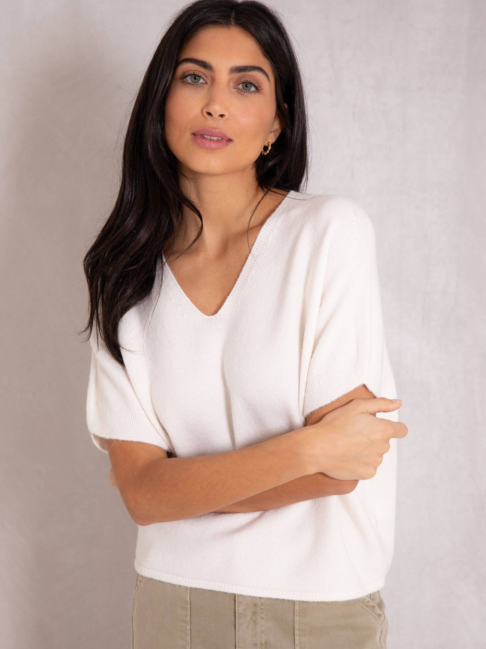 Rae Cropped V Neck Sweater Milk MBFW Events Limited